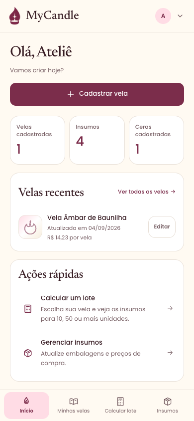 Tela do MyCandle usada neste passo a passo