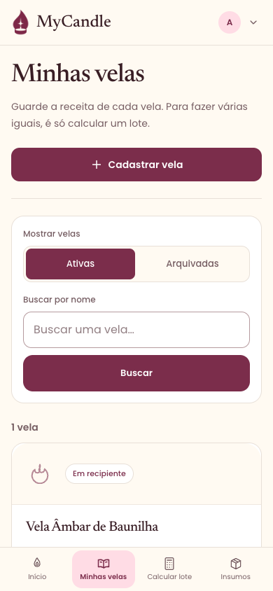 Exemplo preenchido no MyCandle